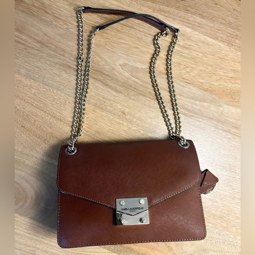 Karl Lagerfeld Chestnut Crossbody Bag with Silver Chain